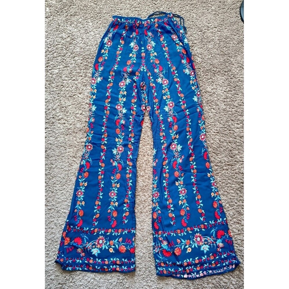 Flying Tomato Pants Womens Size Small Tropical Floral Flared Leg Boho Hippie - Picture 2 of 5